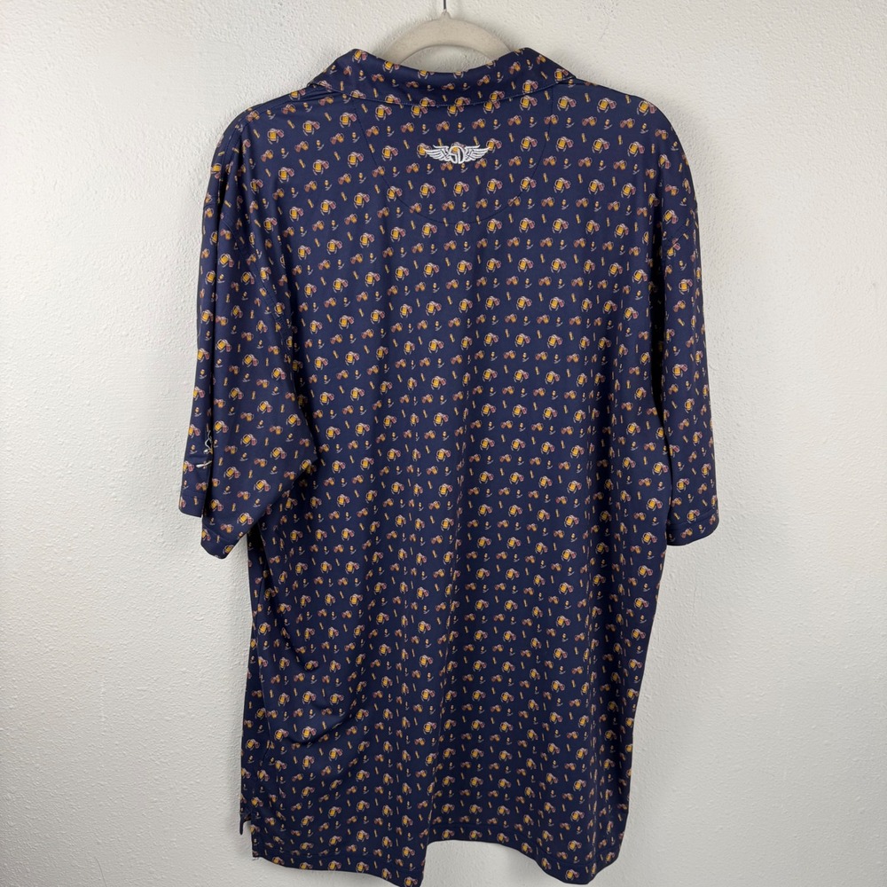 Straight Down Mens XL Beer Mug Print Performance Golf Polo Shirt Navy Blue‎ - Picture 2 of 12